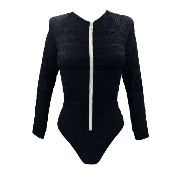 CRINKLED BLACK LONG SLEEVE ONE PIECE