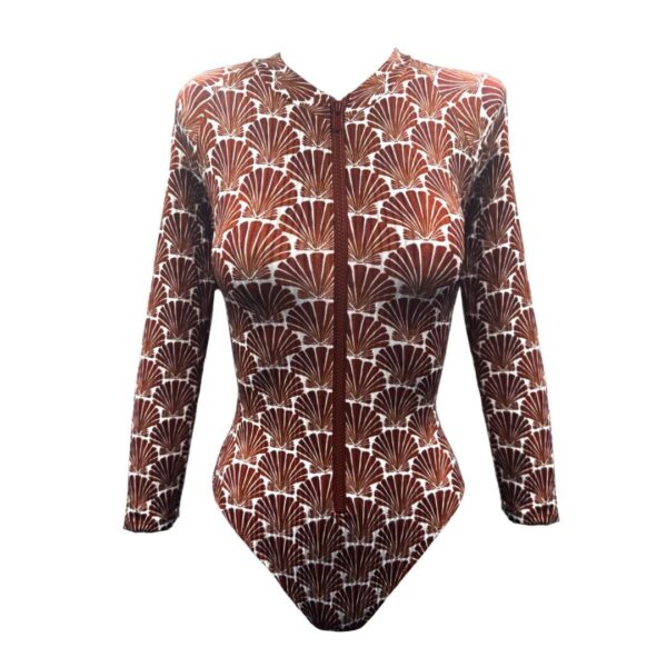 BROWN SEASHELL LONG SLEEVE ONE PIECE
