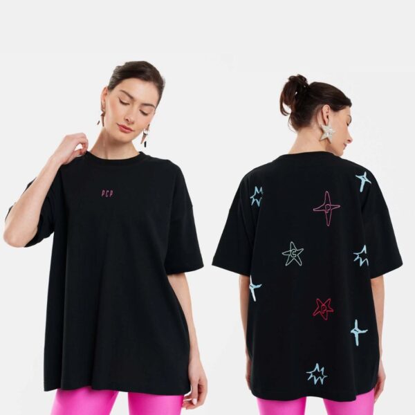 Γυναικειο Κοντομανικο Μπλουζακι με κεντημα και τυπωμα - Stars