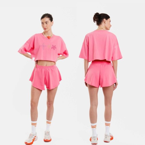 Γυναικειο Κοντομανικο Μπλουζακι με κεντημα και τυπωμα - Stars