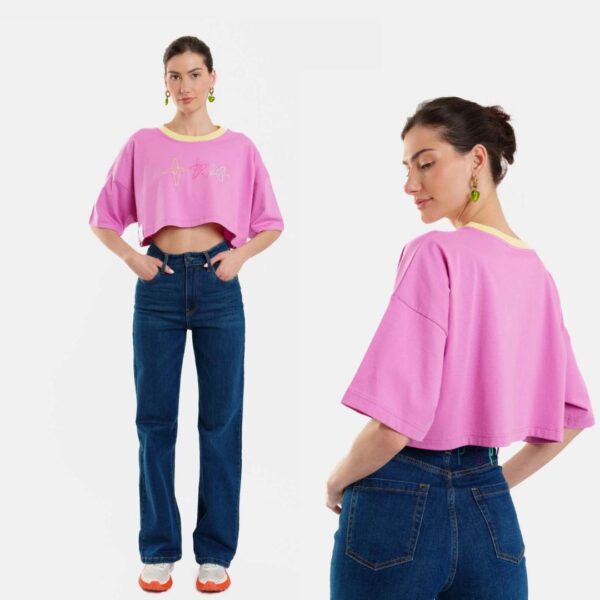 Γυναικειο Κοντομανικο Μπλουζακι με κεντημα και τυπωμα - Stars