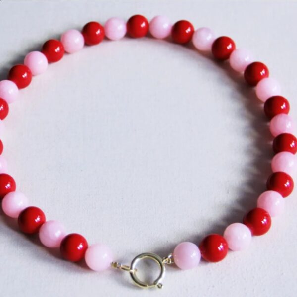 Natural stone bead necklace XL - red/pink